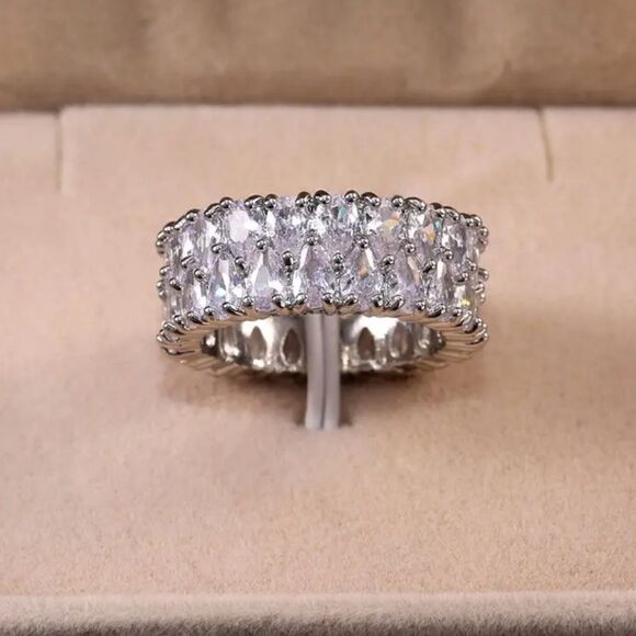 High-end double water drop shape zircon ring, stainless steel band - Picture 5 of 12